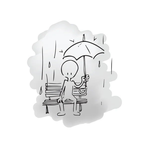 Man sitting in the rain alone — Stock Vector