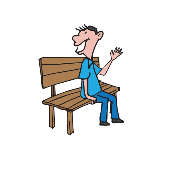 Man sitting on bench says hi — Stok Vektör