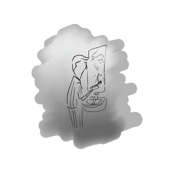 Homme brossant les dents dans le miroir avant — Image vectorielle