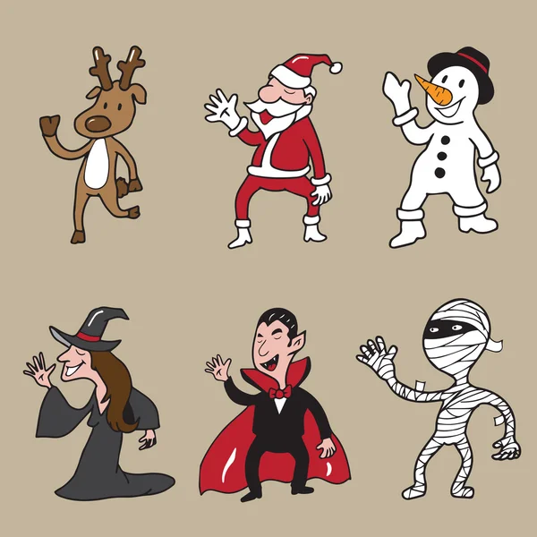 Les gens Noël et Halloween — Image vectorielle