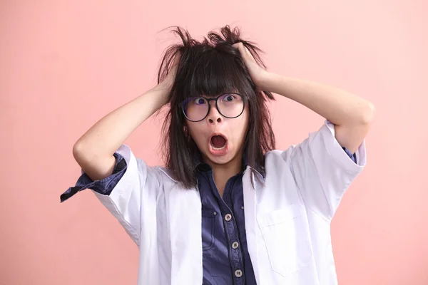 Asian scientist gets mad Stock Photo