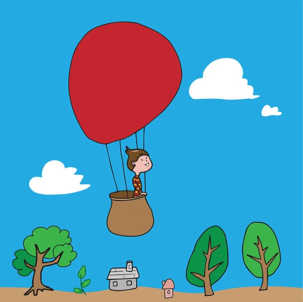 Ballon jongen dorp — Stockvector