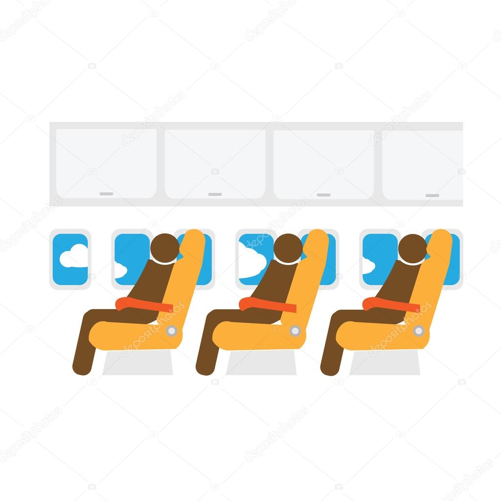 Airplane cabin seats and passengers