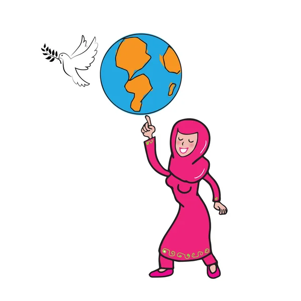 Muslimsk flicka världen fred — Stock vektor
