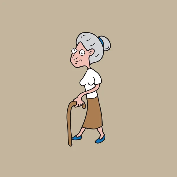 People old woman with cane — Stock Vector