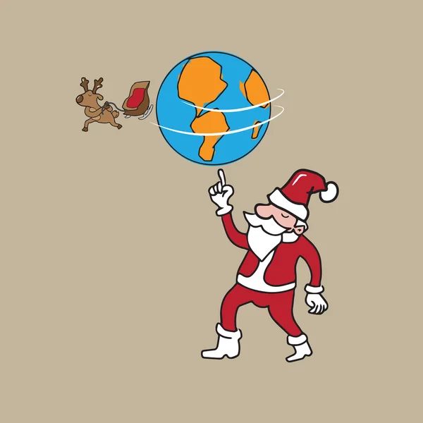 Globe and reindeer holding by Santa — Stock Vector