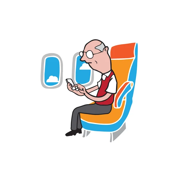 Airpane 舱乘客老男人智能手机 — 图库矢量图片