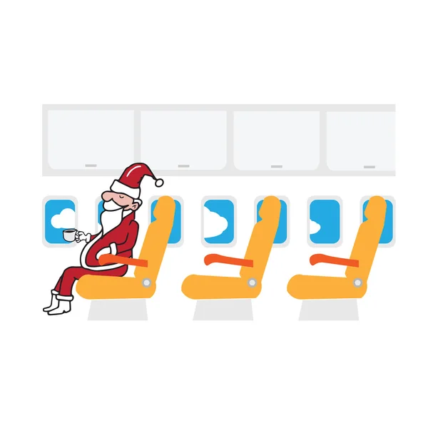 Airplane cabin passenger Santa — Stock Vector