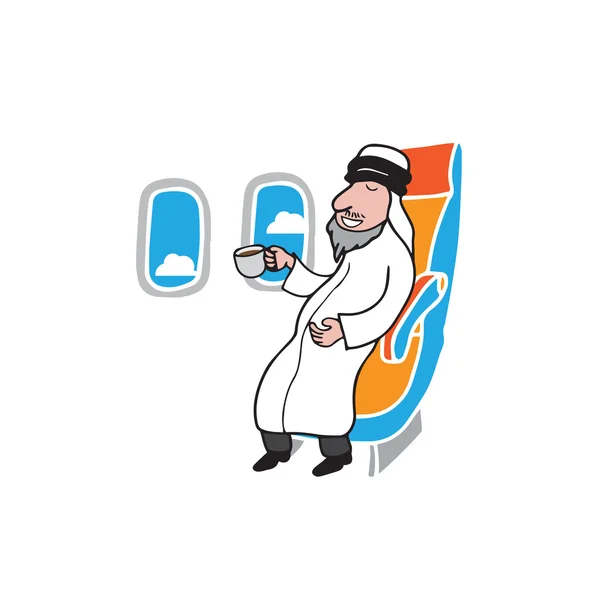 飞机客舱乘客阿拉伯和咖啡 — 图库矢量图片#