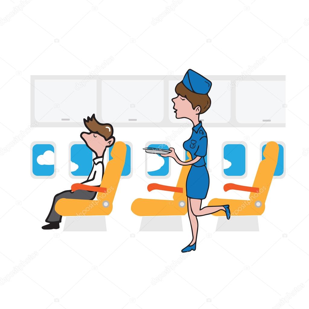 Airplane passenger businessman and air hostess