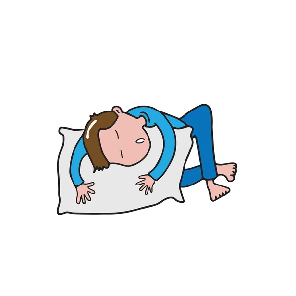 Gente hombre sosteniendo almohada durmiendo — Vector de stock