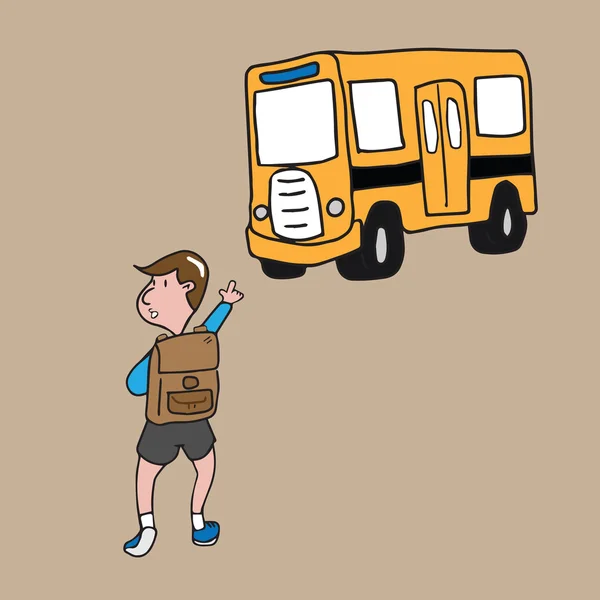 De bus van de school van de jongen — Stockvector