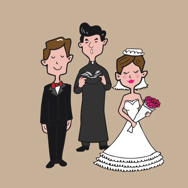 Novia, novio y sacerdote — Vector de stock