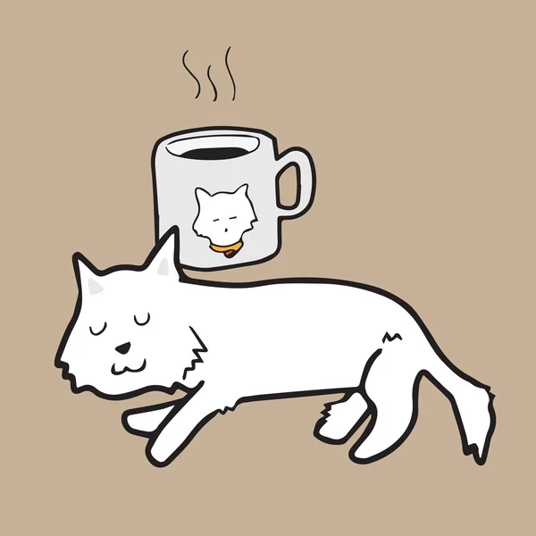 Tasse à café et dessin animé pour chat — Image vectorielle