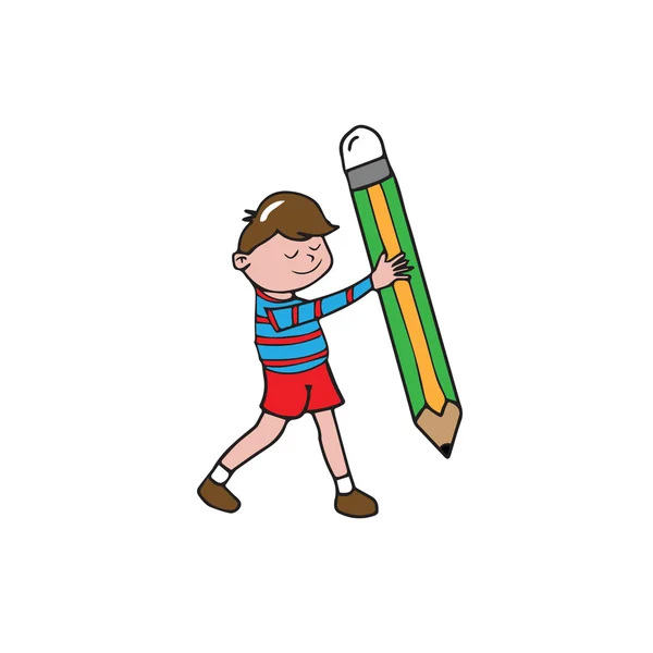 Люди хлопчик великий олівець — стоковий вектор