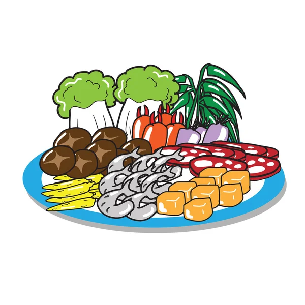 Jogo de Sukiyaki de cogumelo vegetal de carne —  Vetores de Stock