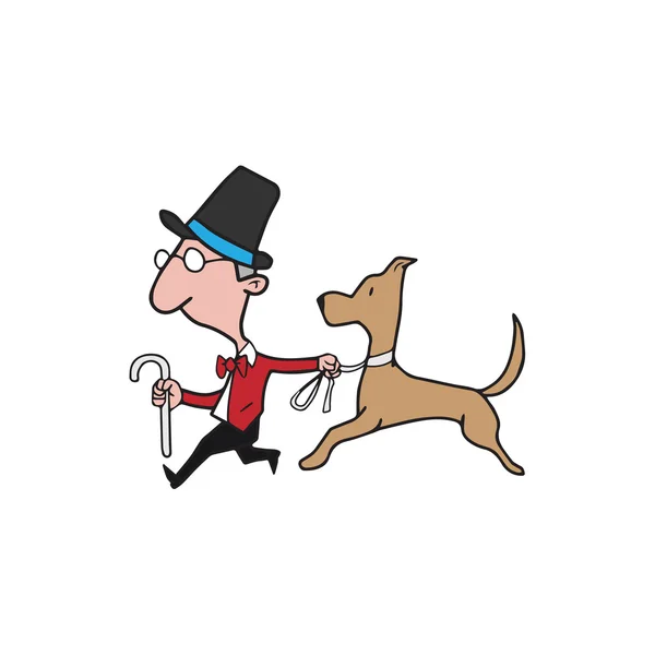 Gente anciano paseando perro — Vector de stock