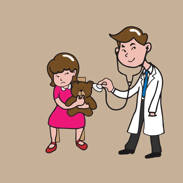 Personnes médecin fille et ours en peluche — Image vectorielle