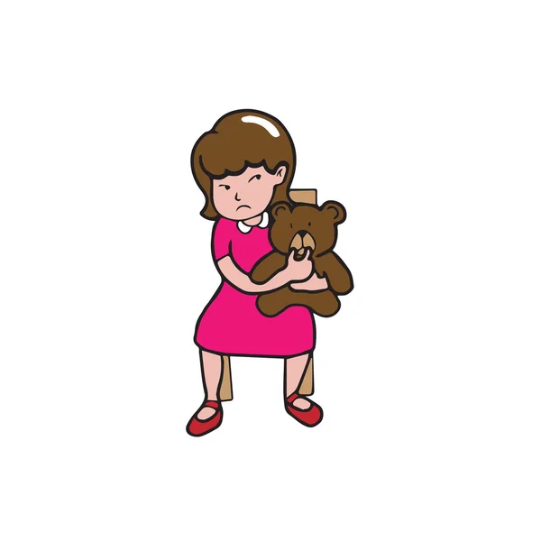 Personnes fille et ours en peluche — Image vectorielle