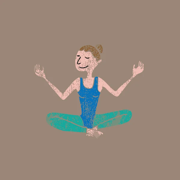 Gente mujer meditación equilibrio sello — Vector de stock