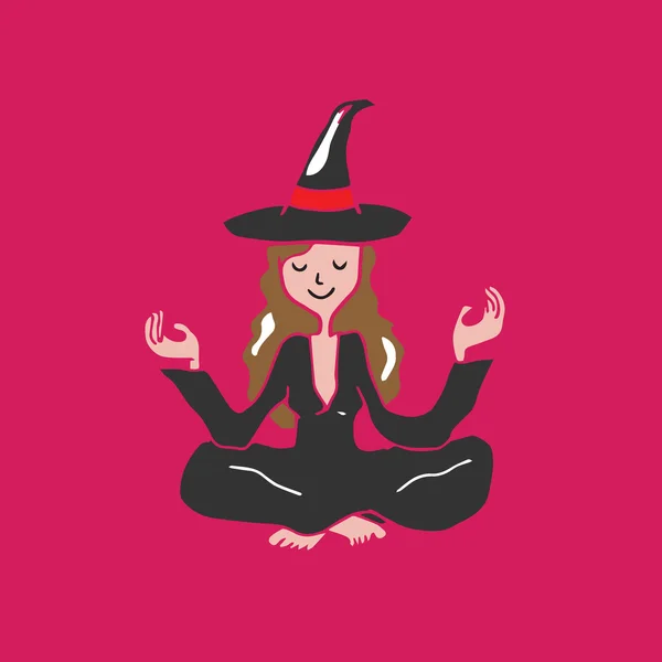 Gente Halloween meditación bruja — Vector de stock