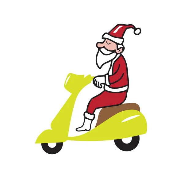 People Santa ridding scooter — Stock Vector