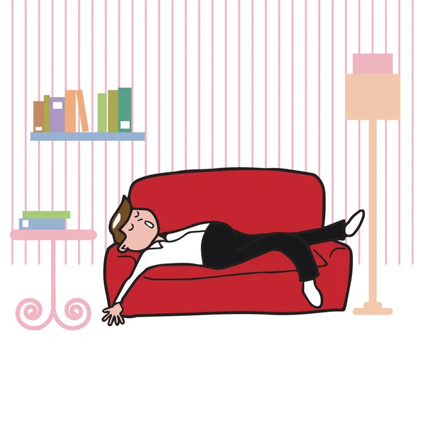 Personnes homme dormant sur canapé dans le salon — Image vectorielle