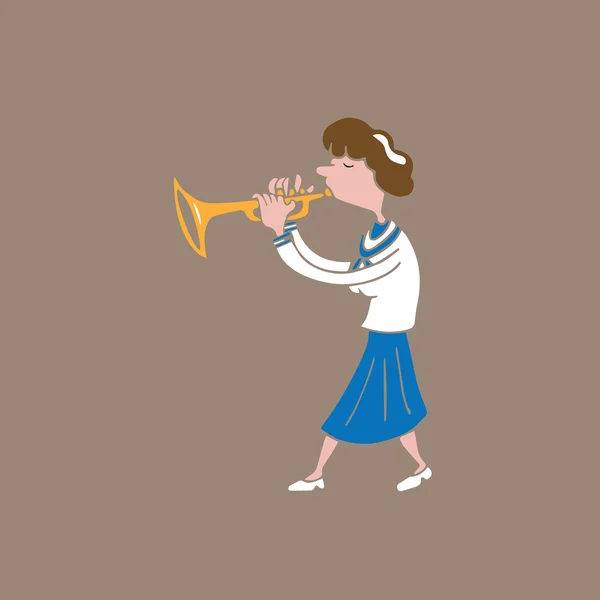 Instrument de musique école fille trompette — Image vectorielle