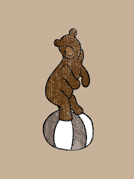 Bruine beer staan op grote bal stempel — Stockvector