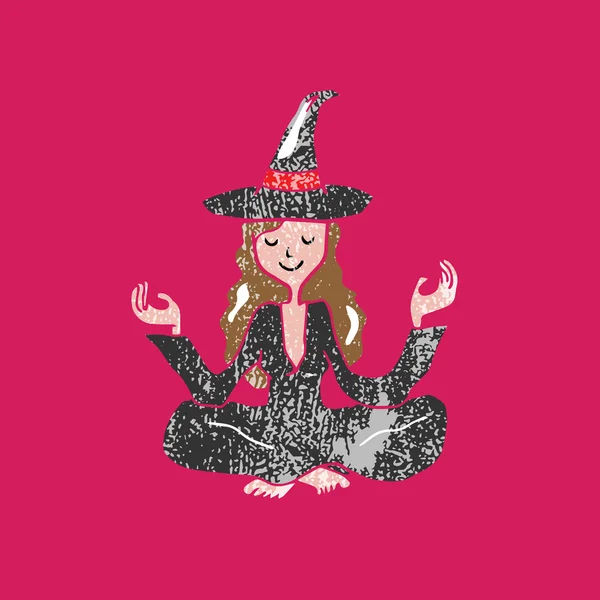 Persone Halloween strega meditazione equilibrio — Vettoriale Stock