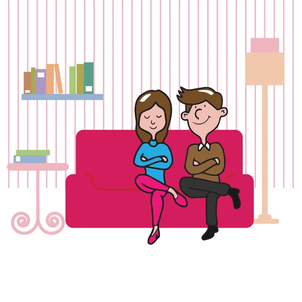 Persone coppia seduta in soggiorno — Vettoriale Stock