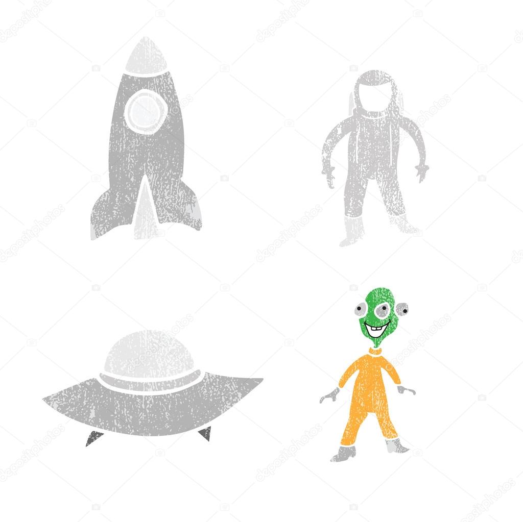 Space astronaut alien and spaceships