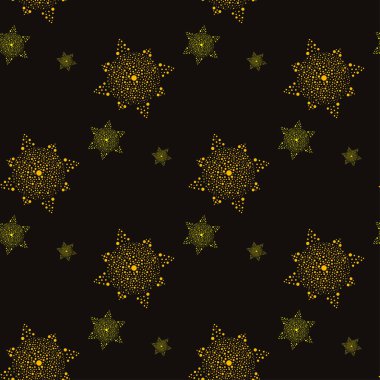 Karanlık gökyüzündeki yıldız ve güneş desenleri pürüzsüz. Vektör illüstrasyonu.