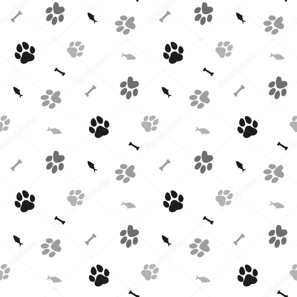 Cat,dog,fish,bone and paws pattern for textile fabrics. Vector illustration.