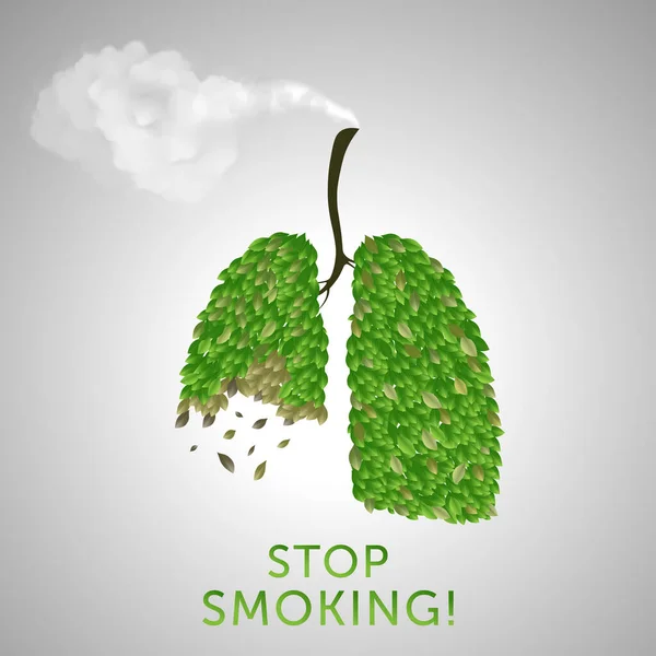 Stop Smoking Vector Design Lung Smoke Realistic Hand Drawn — Stock Vector