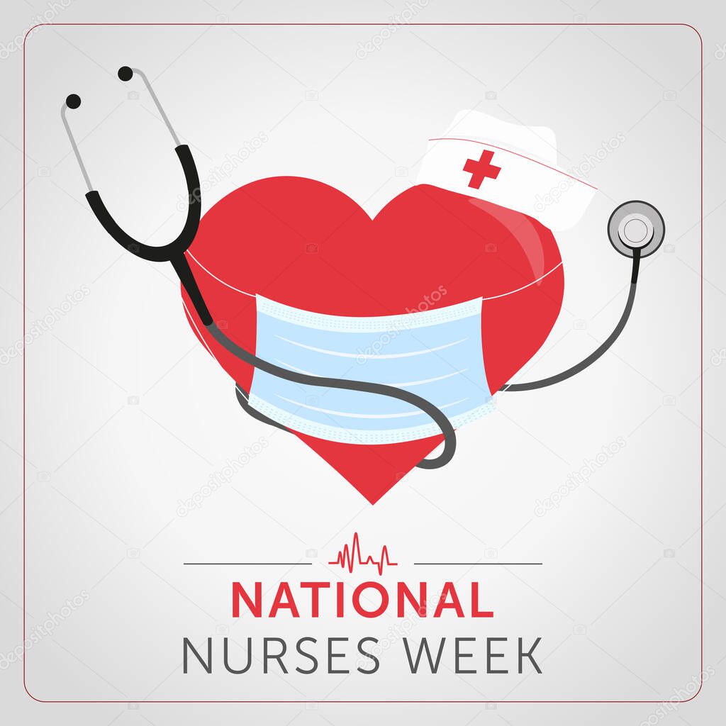 National Nurses Week design with nurse hat and stethoscope. Vector illustration.
