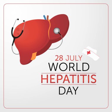 Dünya Hepatit Günü Tasarımı. Steteskoplu karaciğer tasarımı. Vektör illüstrasyonu.