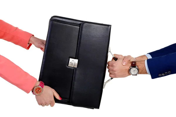 Man and woman pulling a portfolio — Stock Photo, Image