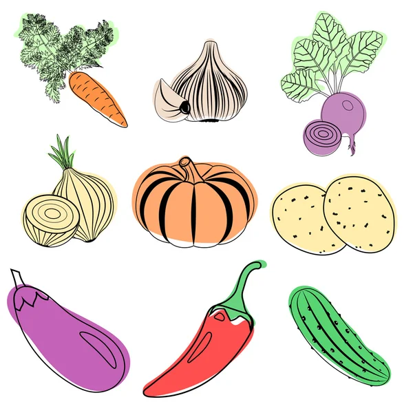 Zestaw ikon kolorowe warzywa — Wektor stockowy