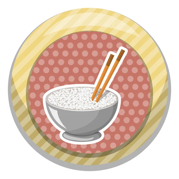 Ilustración vectorial de un tazón de arroz y palillo — Vector de stock