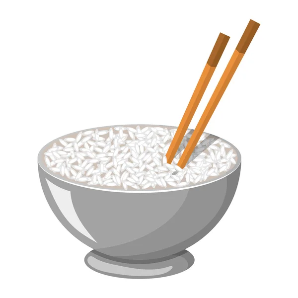 Vectorillustratie van een kom rijst en chopstick — Stockvector