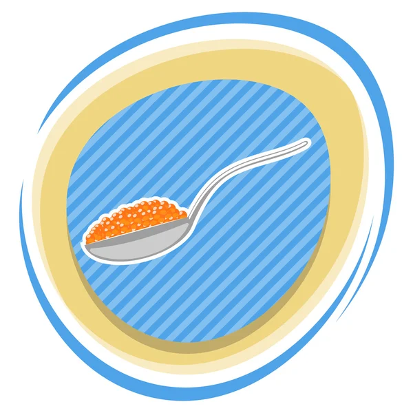 Caviar rojo en una cuchara — Vector de stock