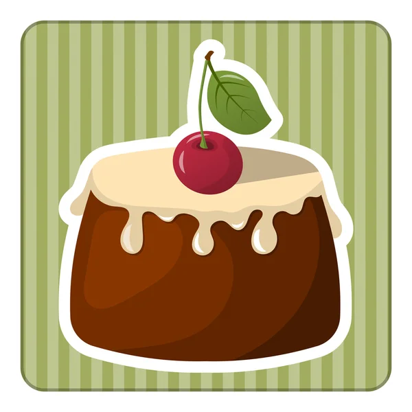 Pudding with fresh cream and a cherry — Stock Vector