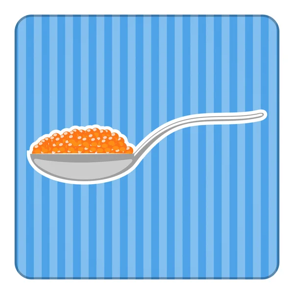 Caviar rojo en una cuchara — Vector de stock