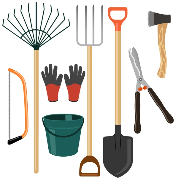 Ensemble d'outils de jardin sur fond blanc — Image vectorielle