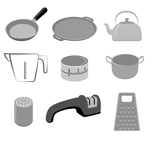 Conjunto vetorial de utensílios de cozinha sobre fundo branco — Vetor de Stock