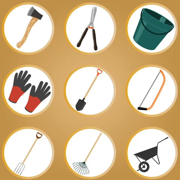 Set of garden tools on white background — Stock Vector