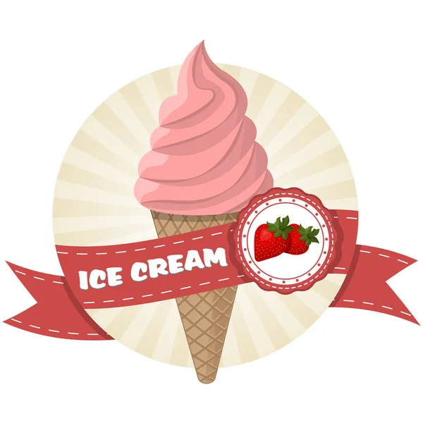 Ilustración de helado de fresa colorido — Vector de stock