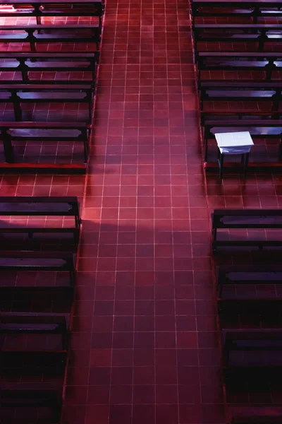 Church Benches Red Corridor Former Monestary Convent San Bernardino Siena — Stock Photo, Image