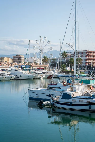 Gandia Spain July 2021 Boats Port View City Coastline Ferris — 스톡 사진